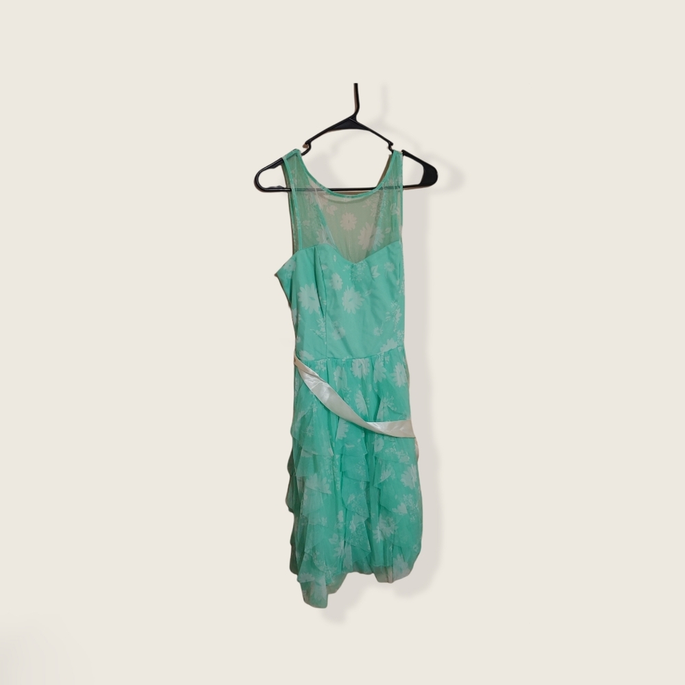 Aquamarine Formal Floral Dress with Belt, sz7
